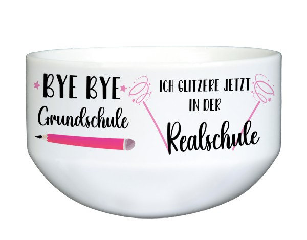 Müslischale mit Spruch Bye Bye Grundschule... rocke Realschule, Keramikschüssel, Müslischüssel auch personalisiert, Schale für Cornflakes-Copy