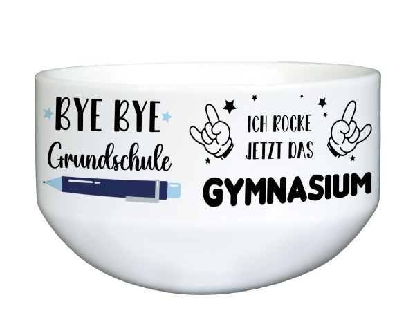 Müslischale mit Spruch Bye Bye Grundschule... rocke Gymnasium, Keramikschüssel, Müslischüssel auch personalisiert, Schale für Cornflakes