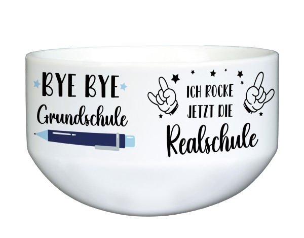 Müslischale mit Spruch Bye Bye Grundschule... rocke Realschule, Keramikschüssel, Müslischüssel auch personalisiert, Schale für Cornflakes